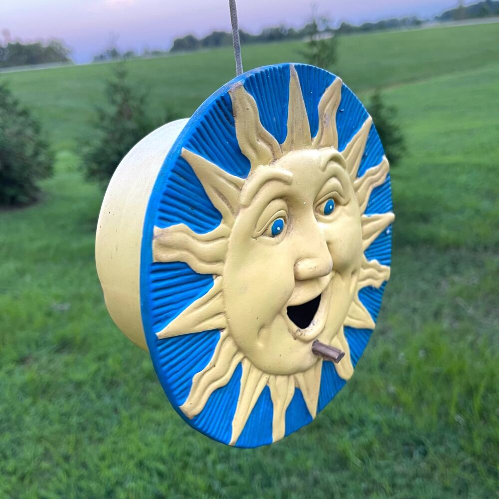 Vintage 90s Celestial Sun Face Hanging Birdhouse Whimsigoth Garden Decor